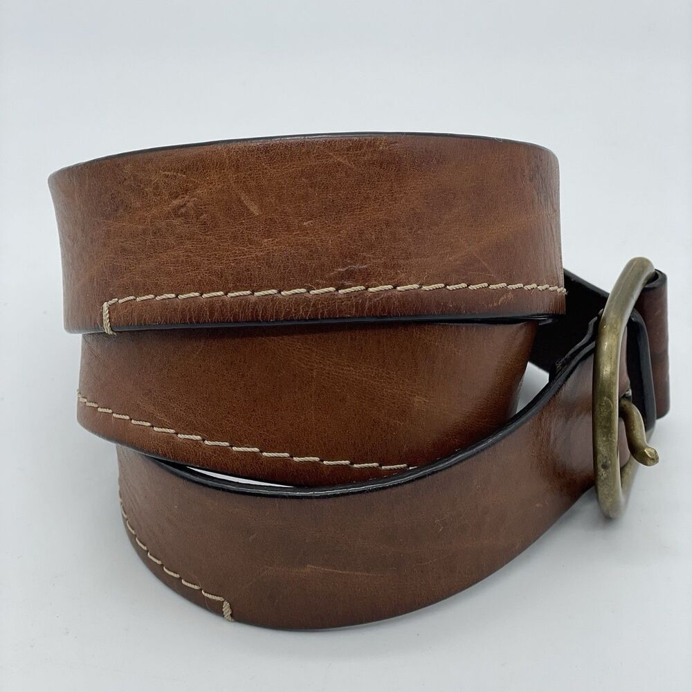 P&P Paolo de Ponte Genuine Leather Belt Men's 39 Dark Tan Brass Buckle Spain - Picture 15 of 16